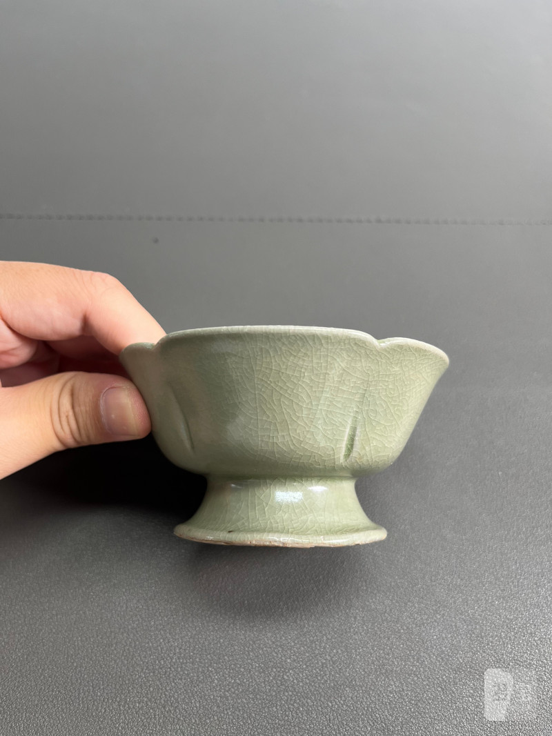 明或明以前  青釉花口高足杯 - 图7
